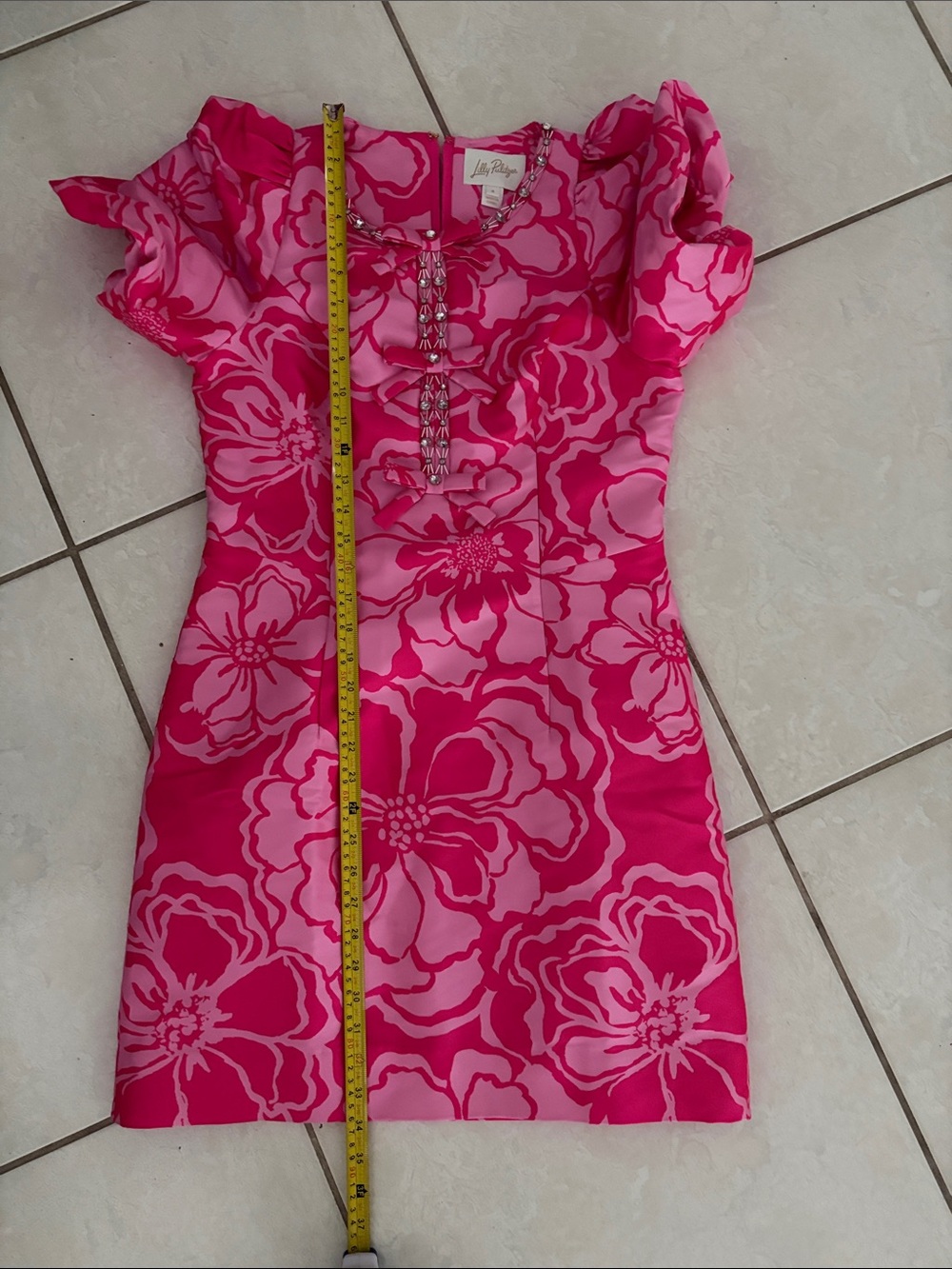 Lilly Pulitzer Pink Floral Shift Dress with Beaded Neckline - Picture 7 of 7